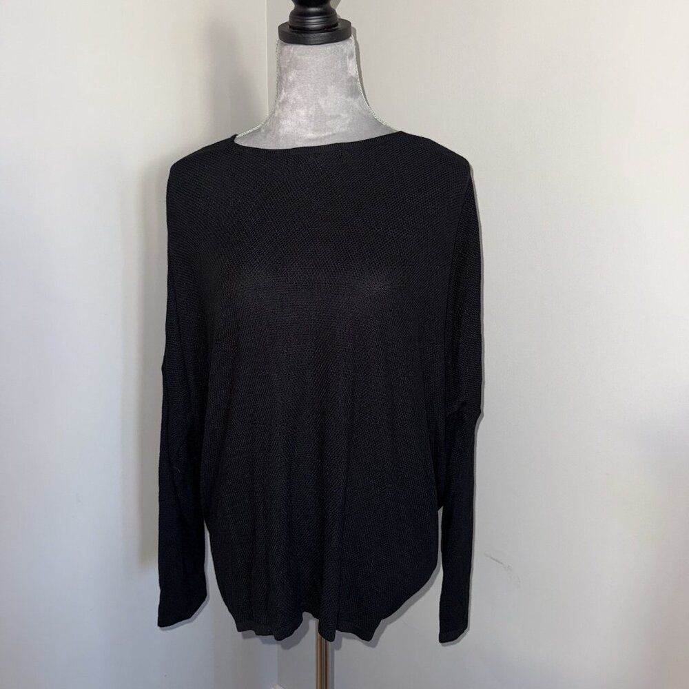 Prana Women's Coronet Sweater Black Plunge Back Organic Yoga Pilates Sz Large